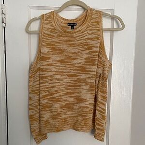 Express Women's Marled Mustard & Cream Cold-Shoulder Sweater